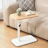 Natural Color Adjustable Height C Shaped Table Swivel Tv Tray Small Side Table for Couch Bedside and Living Room Couch Table with Metal Pillar Trays Tables (Natural, 11.8in*15.8in)