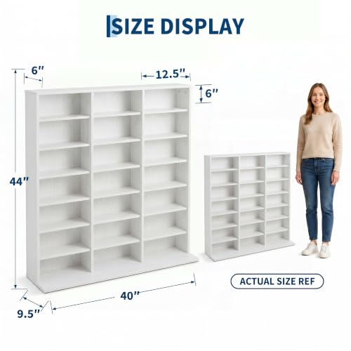 Image of Garvee 7 Tier Tall CD Display Cabinet, 21-Compartment Media Tower, White