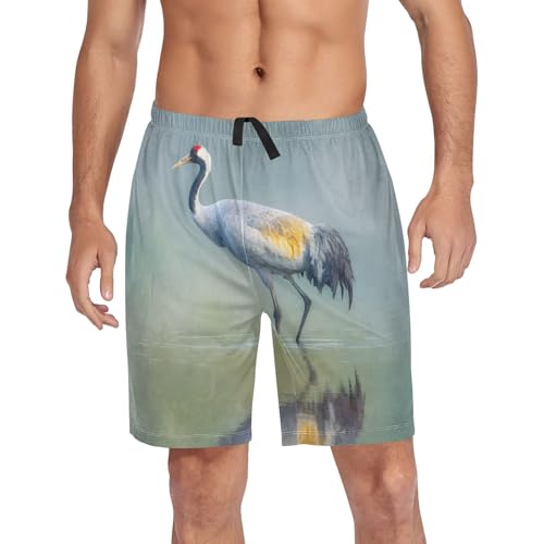 Animal Flamingo Bird Blue Mens Pajama Shorts PJ Sleep Lounge Shorts Sleepwear with Pockets Men, S