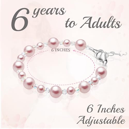 Baby Crystals BL01R Sterling Silver Charm Bracelets For Girls -Girls Jewelry With Rosaline Simulated Pearls And European Crystals thumb #1