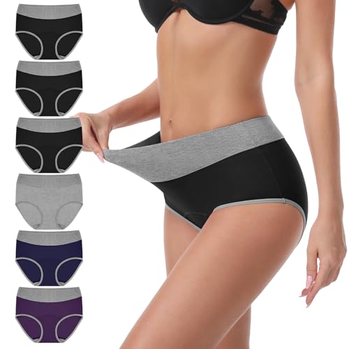 La Mejor Selección de Ropa Interior para Dama - los preferidos. 43 IGOLUMON Calzones de Mujer Algodon, Ropa Interior Mujer de Cintura Alta, Transpirable, Suave, Elástica, Pantaletas para Mujer Cobertura Completa, Bragas Mujer Paquete de 6