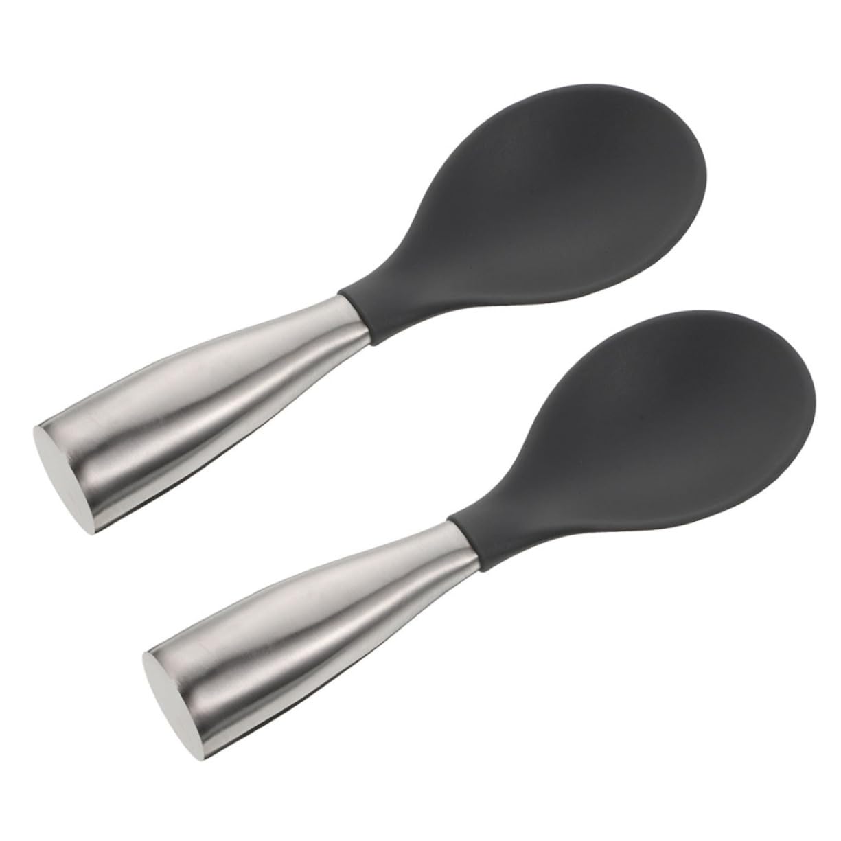 COLLBATH 2Pcs Grey Silicone Rice Spoons with Stainless Steel Handle Ergonomic Kitchen Utensils for Cooking and Serving Rice for Home Restaurant Hotel Use