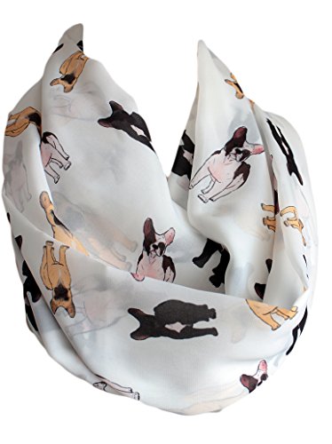 Etwoa's French Bulldog Print White Infinity Scarf Circle Scarf Loop Scarf, Large