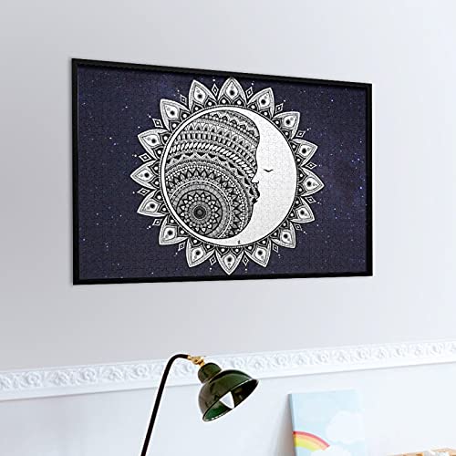 Houten puzzel 1000 PCS voor volwassenen en kinderen, maan mandala zwart wit mystic trippy blauwe sterrennacht moeilijke… - Image 6