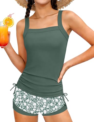 Image of Girls Swimsuit Two Piece Bathing Suit Ruffle Trim Swimsuits for Girls Tankini with Drawstring Shorts Swimwear 9-18Y