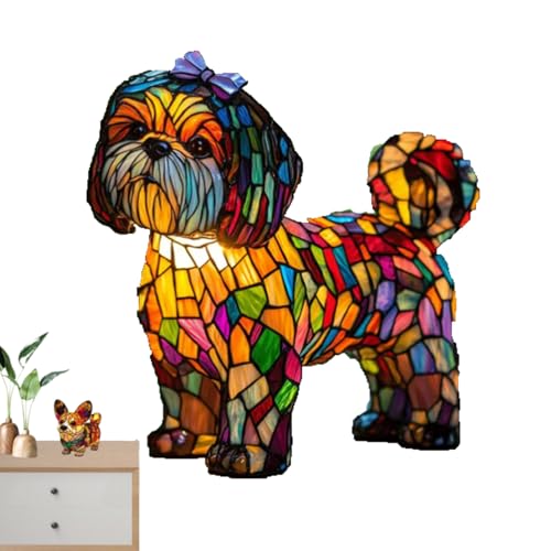 OVFD Shih Tzu Stained Glass Lamp, Shih Tzus Lamp, Dog Lamps Stained Glass, Staineds Resin Tabletop Night Light (Shih Tzu)