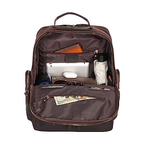 Mens Full Grain Genuine Leather 17.3" Laptop Backpack with USB Charging Port Multi Pockets Business Weekender Hiking Shoulder Daypacks Travel Laptop Bag for Men3