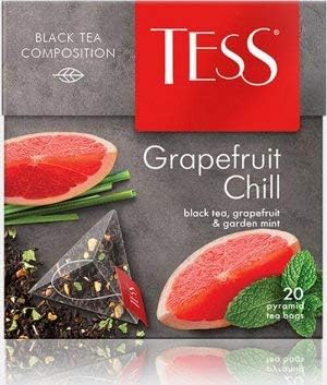 Tess Grapefruit Chill Black Tea Composition Black Tea, Grapefruit and Garden Mint Leaf Tea in 20 Pyramid Sachets