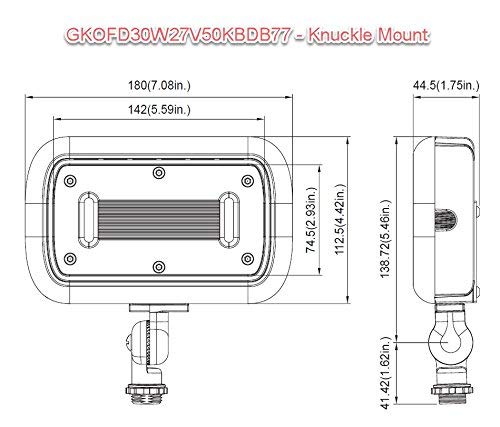 GKOLED 30W LED Floodlight, Outdoor Security Fixture, Waterproof, 100W PSMH Replace, 3000 Lumens, 5000K Daylight White, 70CRI, 1/2" Adjustable Knuckle Mount, UL-Listed & DLC-Qualified, 5 Years Warranty