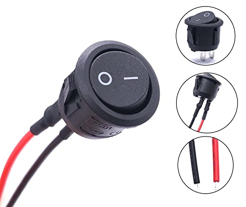 UMTMediaยฎ 5Pcs 12V Round Rocker Switches 20mm AC 6A/250V 10A/125V SPST 2 Pin 2 Position On/Off Toggle Car Boat Caravan On/Off - With 100mm Pre-soldered Wires KCD1 - Image 4