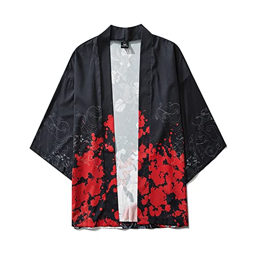 Women's 3/4 Sleeve Japanese Shawl Print Kimono Cardigan Tops Cover up Loose Anime Bathing Suit Cover2