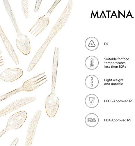 Matana - 150 Premium Reusable Cutlery Set with Gold Glitter