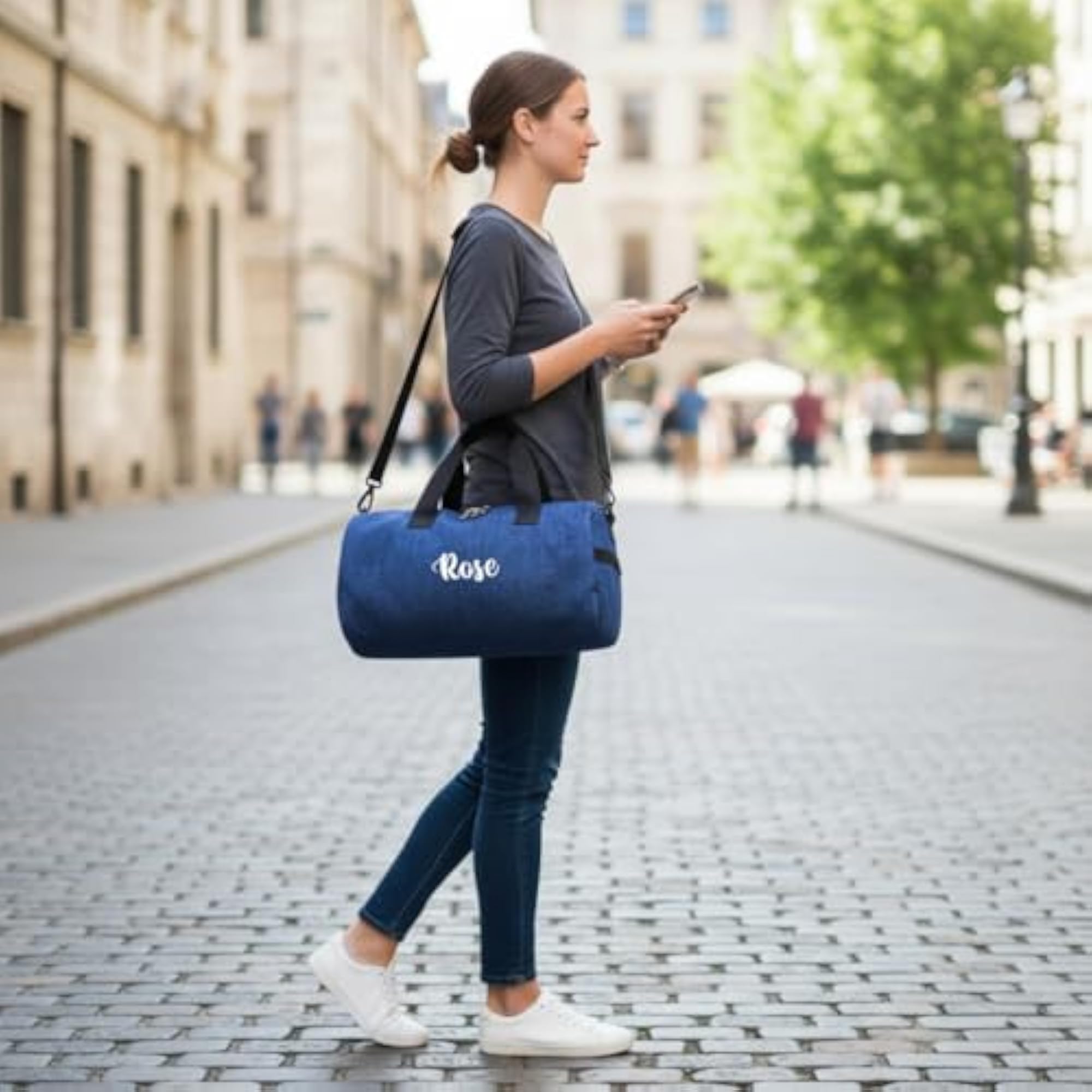Personalized Denim Duffle Bag for Travel & Gym