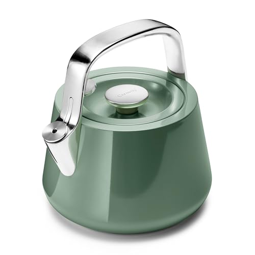 Image of Caraway 2 Quart Whistling Tea Kettle - Durable Stainless Steel Tea Pot - Fast Boiling, Stovetop Agnostic - Non-Toxic, PTFE & PFOA Free - Includes Pot Holder - Sage