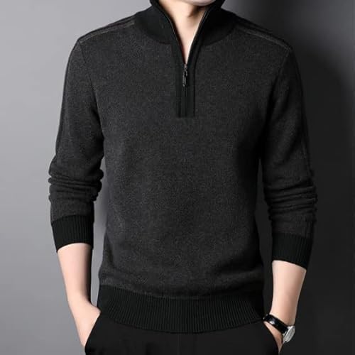 Walnut Cashmere Sweater Men's Winter Zipped Stand Collar Wool Extra Thick Pullover Loose Casual Knitted Bottoming (Color : As Shown, Size : Xx-Large) #TOP3