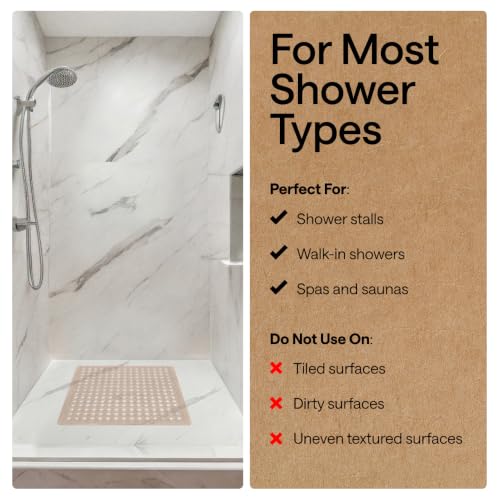 Image of GORILLA GRIP Square Shower Stall Mat, Bathtub Floor Mat, 21x21 Beige