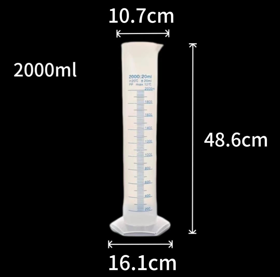 Éprouvette Graduée en Plastique, Cylindre de Mesure avec Graduation Bleue Double Face, Bécher de Laboratoire 10ml à 2000ml pour Science, École et Cuisine, 1pcs(2000ML)