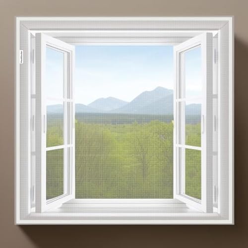 Image of Kanitex Premium Window Mosquito net | Size- Feet,inch | Colour-White | 120 GSM Polyester Net Stitched with Adheshive Hook & Loop Tape | Washable & Reusable (5X7 FFT)