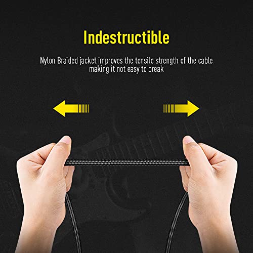 SONICAKE Braided Guitar Cable 3m/10ft Guitar Instrument Cable 6.35mm 1/4" Right Angle to Straight Black, 3M ST-RA Black, 3 meters - Image 4