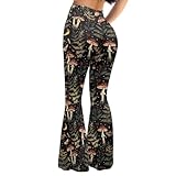 ELEDIZI Mushroom Pants for Women High Waisted Bell Bottom Leggings for Women Butt Lifting Flared Yoga Pants Tummy Control Bootcut Leggings for Casual Gym Workout Running Pilates,S