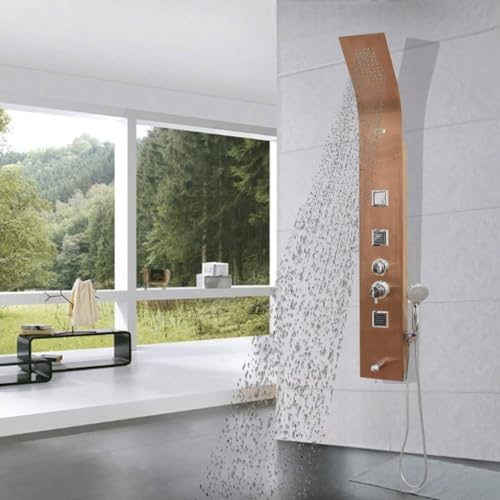 Image of JAAZ | Imperial Rose Gold Shower Panel Tower System | 3 Body Jets, Tub Spout & Hand Shower with 3 Modes | Adjustable Knobs | Bathroom Shower Set