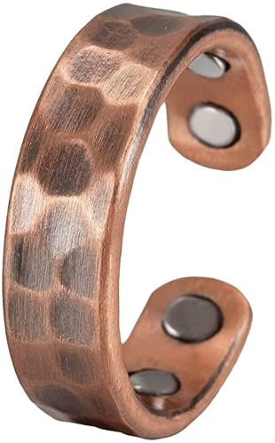 Hammered Design Copper Rings Men Women Adjustable Vintage Solid Copper Magnetic Rings Wedding Rings Open Cuff Rings (Men), Copper,Brass