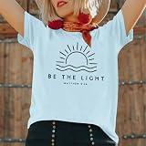 Sulayesh Christian Be The Light Shirts for Women Bible Verse Shirts Jesus Religious Faith Tshirts Inspirational Tees Tops (Light Blue,M)