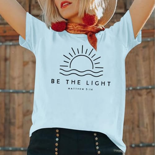 Sulayesh Christian Be The Light Shirts for Women Bible Verse Shirts Jesus Religious Faith Tshirts Inspirational Tees Tops (Light Blue,M)