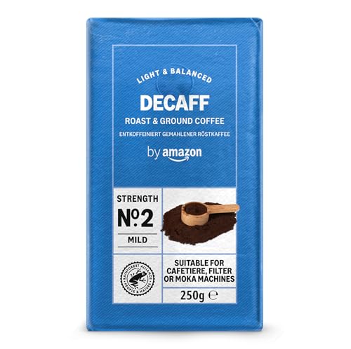 by Amazon - Café molido Natural descafeinado, tueste claro, certificado Rainforest Alliance, 250 g (Paquete de 4)