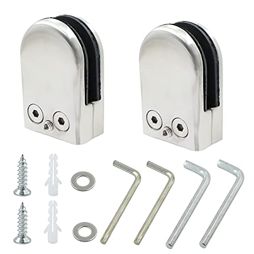 Acero Inoxidable Abrazaderas de Vidrio— Abrazaderas de Vidrio Acero Inoxidable 304 Clip de Vidrio Soporte Ajustable Parte Trasera Plana para Escalera Barandilla,2 Unidades,Color Plateado Cover