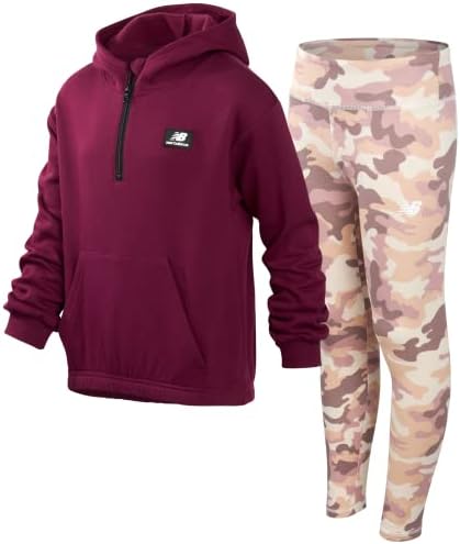 New Balance Girls' Legging Set - Hoodie Sweatshirt and Leggings Kids Clothing Set, Size 10-12, Dark Ember/Camo