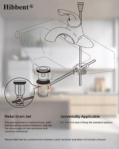 Hibbent Basin Sink Pop-Up Waste Plug Push Pull Rod Lever Kit Bathroom-G 1 1/4 Chrome Finish