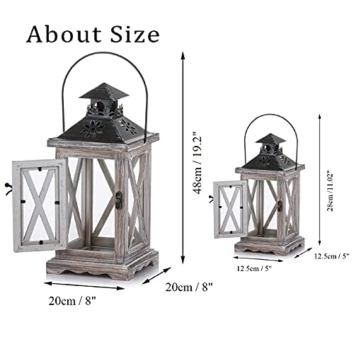 Vintage Wood Lantern Rustic Distressed - Floor Candle Holder Lantern Decorative For Farmhouse Decor Home Décor Shabby Chic Wedding Centerpiece Fireplace Mantel Patio Table Decoration, Size S+L #TOP4