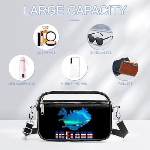 Iceland Flag Map Northern Lights Women's Clear Crossbody Purse Bag Transparent Bags Pocket for Concerts Sports Festivals3