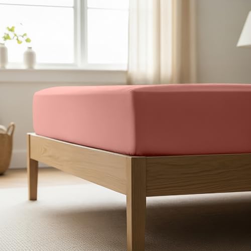 Mellanni Twin XL Fitted Sheet - Iconic Collection Bedding Sheets with up to 16 inch Deep Pocket - Soft & Cooling - Fade & Stain Resistant - 1 PC (Twin XL, Coral)