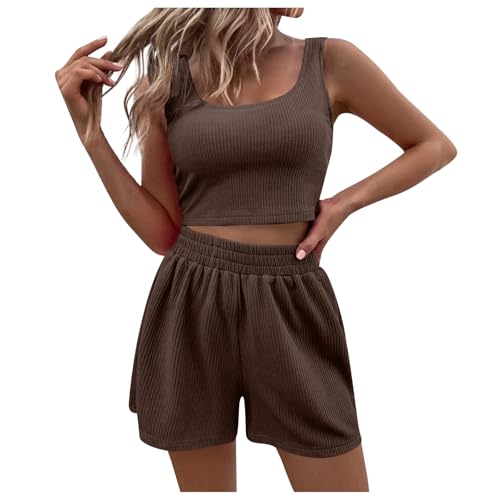 Ensemble sport femme grande taille marron deux pièces short et haut court XXL