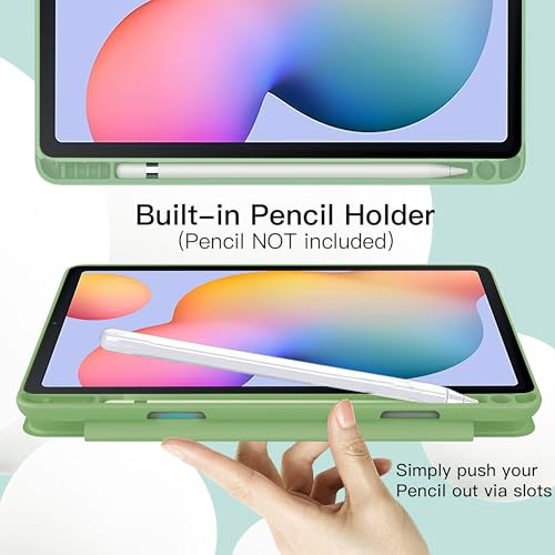 Image of TGK Rotating Case for Samsung Galaxy Tab S6 Lite 10.4 inch SM-P610 P615 P613 P619 with Pencil Holder Trifold Stand Cover Clear Back (Mint Green)