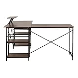 Computer Desk with Shelves,L-Shape Modern Wood Writing Table for Bedroom,Home Office,Work and Study Tables,38 Inch Industrial Wooden Gaming Desks with Ample Storage Spaces,Easy Assembly,Brown