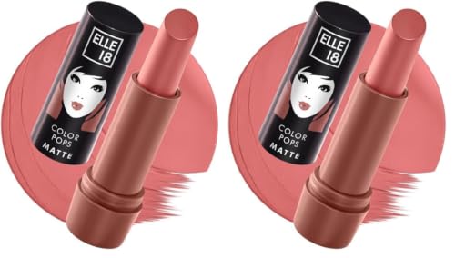 Image of Elle 18 Color Pops Matte Lipstick, Rose Nude, Moisturising Bullet Matte, with Vitamin E, Highly Pigmented, Infused with Jojoba Oil and Shea Butter | 4.3 g (Pack of 2)