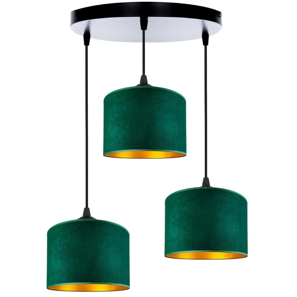 Home Deco Deckenlampe Grün Lampe Leuchte aus Velours Vintage Modern E27 Designerlauchte 3-flammig N230-ER3