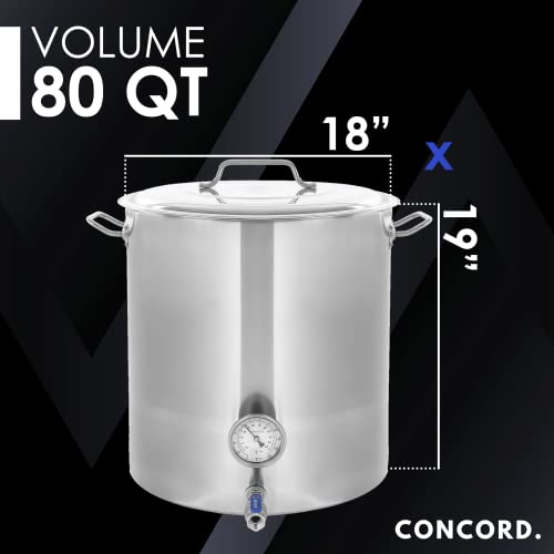 CONCORD Stainless Steel Home Brew Kettle Stock Pot (Weldless Fittings) (80 QT/ 20 Gal)
