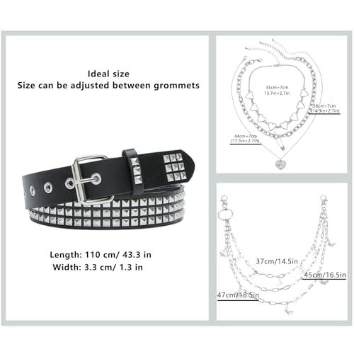 Black Studded Belt, Y2K Pants Chain Hip Hop Punk Jeans Chain with Goth Necklace for Women Men2