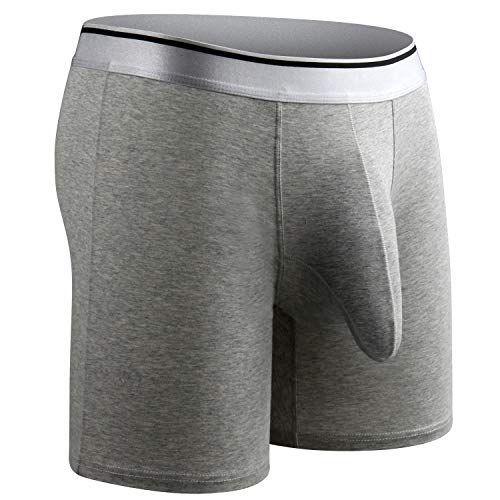Ouruikia Men's Underwear Cotton Boxer Briefs Long Leg Boxer Brief Shorts No Ride Up Boxers with Separate Pouch2