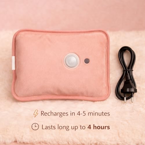 Image of HelloBear Electric Heating Pad | Hot water bag pain relief | Pastel orange | Heats in 3-5 mins • Auto Shut-Off • Long-Lasting Warmth • Soft Plush Cover • 1-year warranty