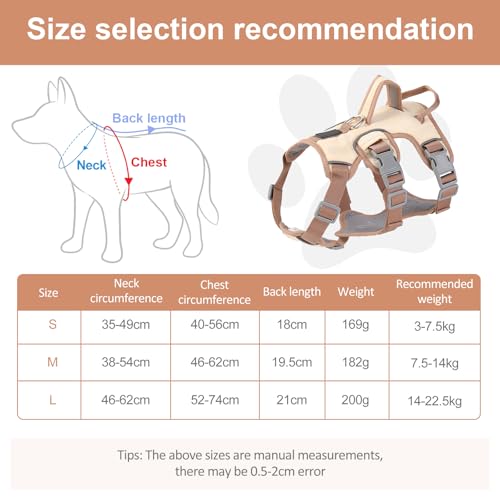 Wisebom Mehrzweck-hundegeschirr, Ausbruchsicheres Anti Zug Hundegeschirr, Anti Zug Geschirr Hund Sicherheitsgeschirr, Hundegeschirr Kleine Hunde für Kleine Mittelgroße Hunde (Beige, S)