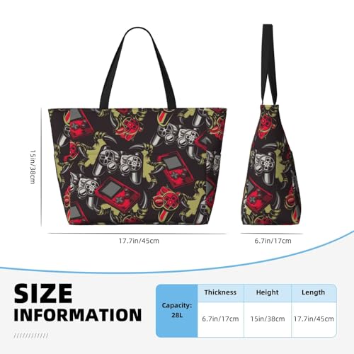 Vintage Gaming Print Large Beach Tote Bag for Women Extra Large Capacity Sandproof Waterproof Pool Bag Suitable for Swimming Pool Gym Groceries Travel4