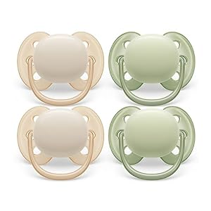 Philips Avent Ultra Soft Pacifier – 4 x Soft and Flexible Baby Pacifiers for Babies Aged 0-6 Months, BPA Free with Sterilizer Carry Case, SCF091/23