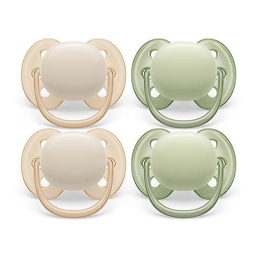 Philips Avent Ultra Soft Pacifier – 4 x Soft and Flexible Baby Pacifiers for Babies Aged 0-6 Months, BPA Free with Sterilizer Carry Case, SCF091/23