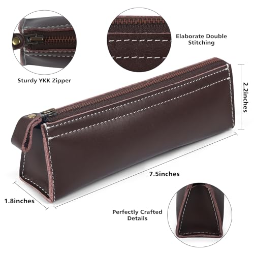 Image of Genuine Leather Pencil Case Pouch Zipper Pencil Pouch,Stationery Bag Organizer,Makeup Cosmetic Pouch Women Men Adults