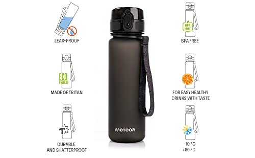 meteor Trinkflasche Kinder auslaufsicher 500 ml Tritan BPA-frei Schwarz – Ansicht 2